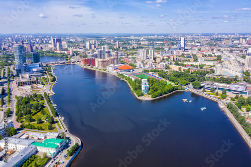 Panorama of Yekaterinburg city center and river Iset. View from above. Russia © ArtEvent ET