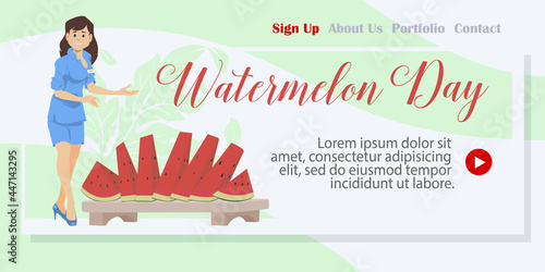 Template for landing page of watermelon day. Illustration for internet and mobile website.