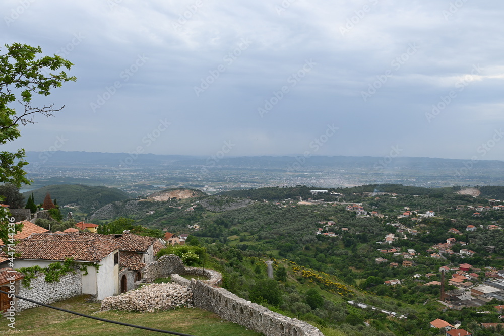 Obraz premium Panorama over the Albanian landscape of Kruje, Kruja in Albania
