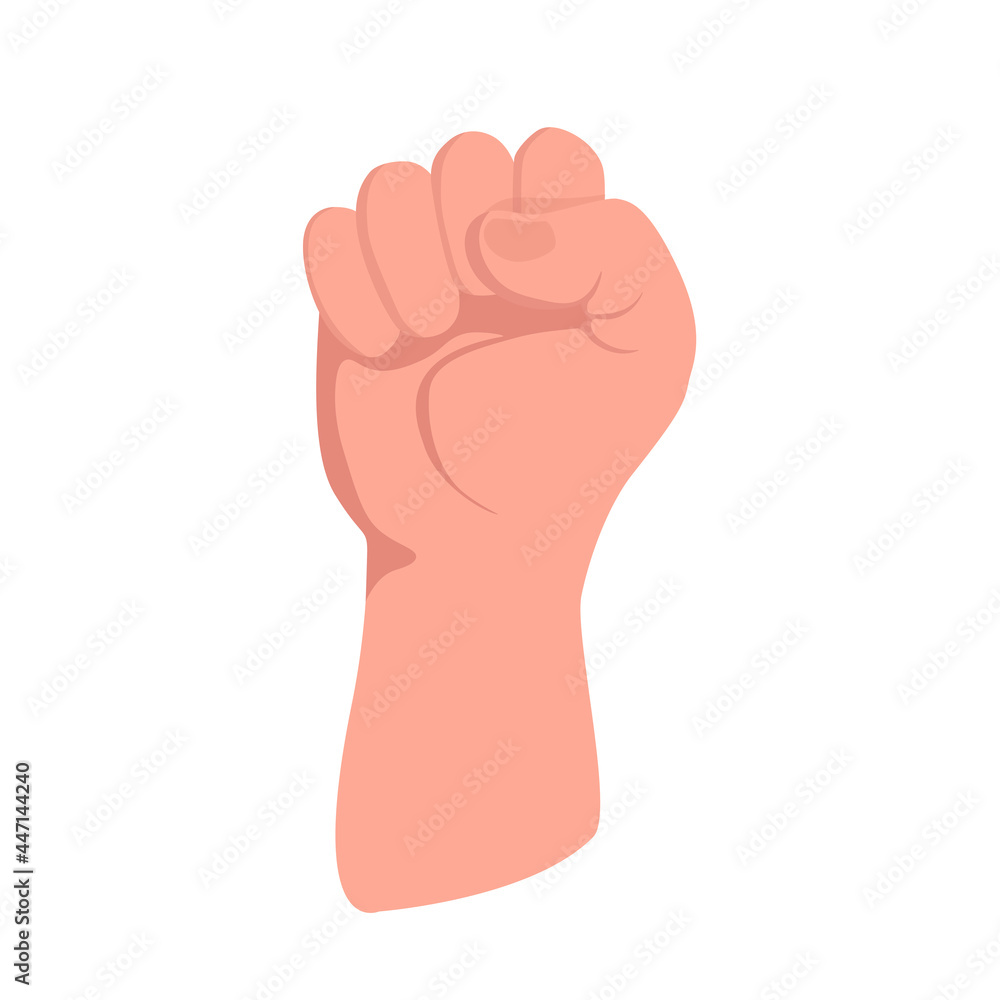 Human fist hand up vector flat illustration isolated on white background. Unity, teamwork, fight, cooperation. Raised hand of protesting people, social community concept. Human fist hand up vector flat illustration isolated on white background. Unity, teamwork, fight, cooperation. Raised hand of protesting people, social community concept.