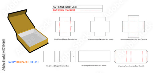 Triangle face luxury rigid box, Magnetic Rigid Boxes dieline template and 3D box