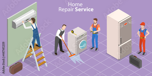 3D Isometric Flat Vector Conceptual Illustration of Professional Home Repair Service, Fixing Broken Technics