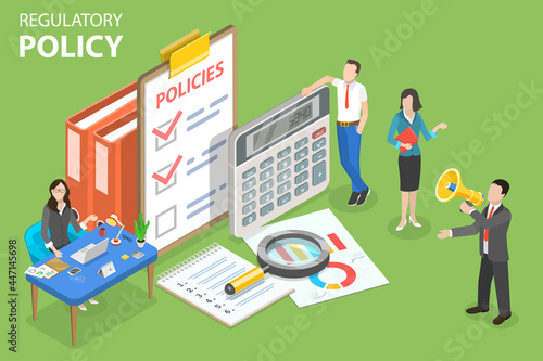 3D Isometric Flat Vector Conceptual Illustration of Regulatory Policy, Legal Regulation and Procedures