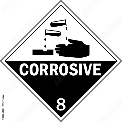 Corrosive hazard placards class 8. Dangerous goods safety signs and symbols.