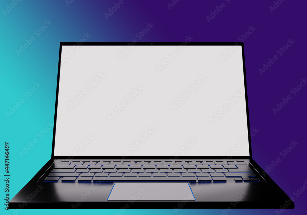 Laptop mockup. Laptop white screen. Open notebook front view. Visualization of laptop mocap. Realistic computer on purple background. Layout for demo software. Modern notebook template. 3d rendering Laptop mockup. Laptop white screen. Open notebook front view. Visualization of laptop mocap. Realistic computer on purple background. Layout for demo software. Modern notebook template. 3d rendering