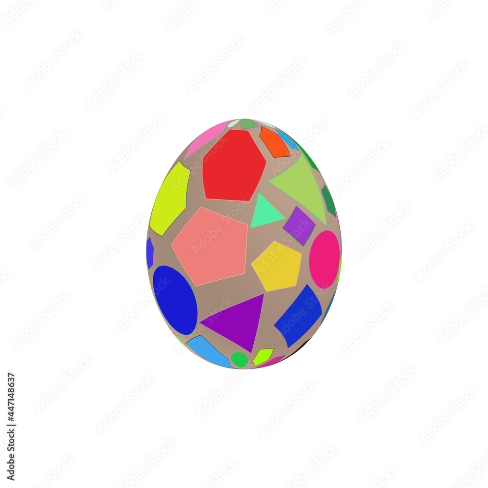 An Easter egg with colored geometric shapes painted on a white background. An Easter egg with colored geometric shapes painted on a white background.