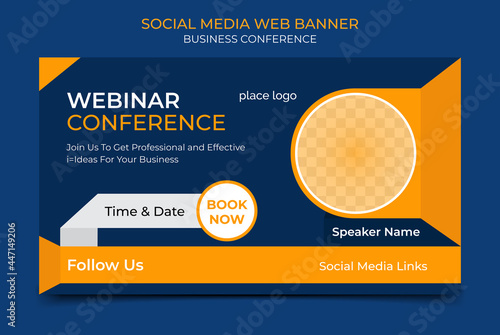 Webinar conference web banner or social media horizontal banner design. live conference design or online Business invitation