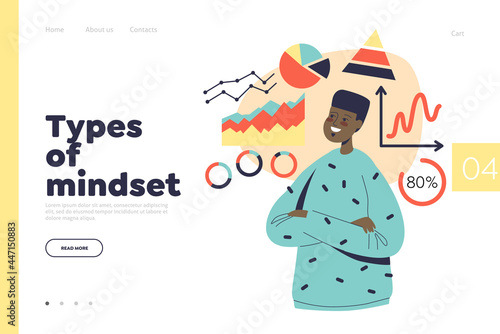 Type of mindset concept of landing page with male with logic and structural thinking personality