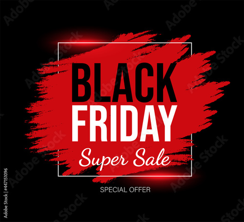 Black Friday marketing card template with text space. Red and black super sale promotional banner design. Special offer for shopping vector neon and luminous advertisement flyer design.