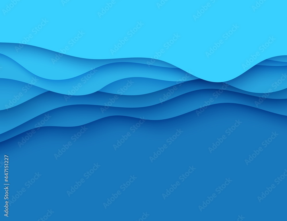 Vetor de Blue abstract background in paper cut style. Layers of paper