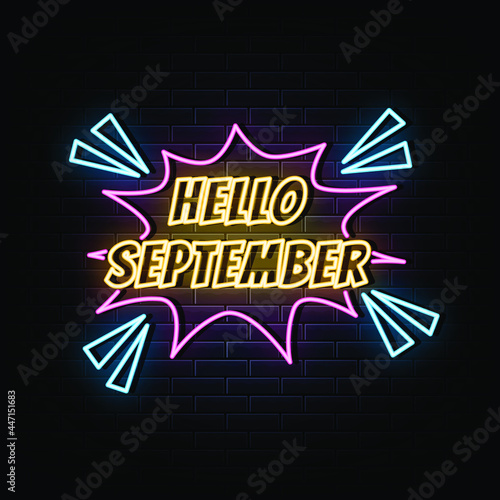 Hello september neon sign. neon symbol