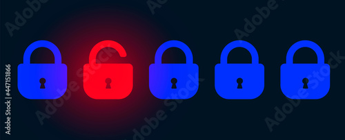 Abstract Technology Dark Background with Locks. Cyber Attack and Data Breach Concept