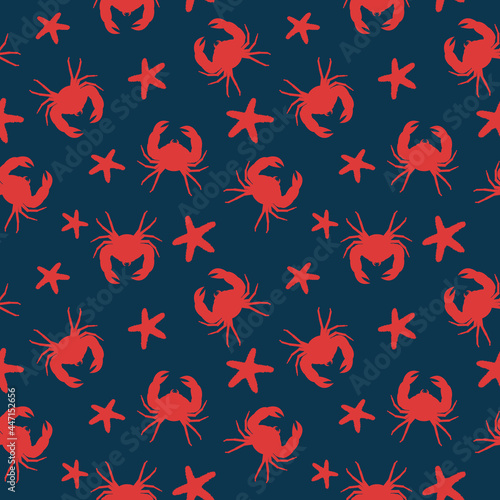 vector pattern with red crabs on a dark background