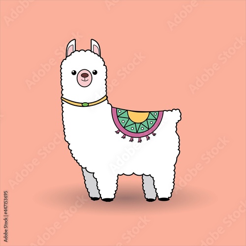 Cute white lama cartoon character illustration