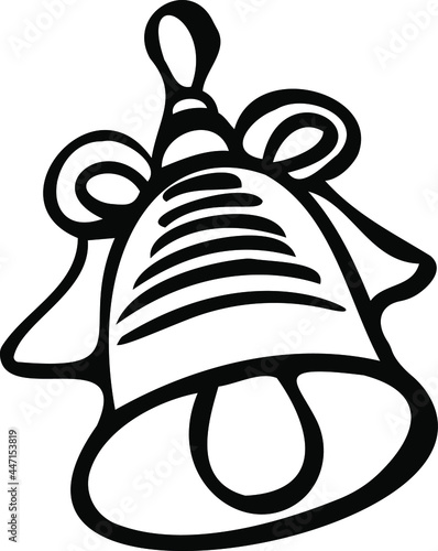 The doodle bell. Logo, design, template. Black and white vector illustration drawn by hand.