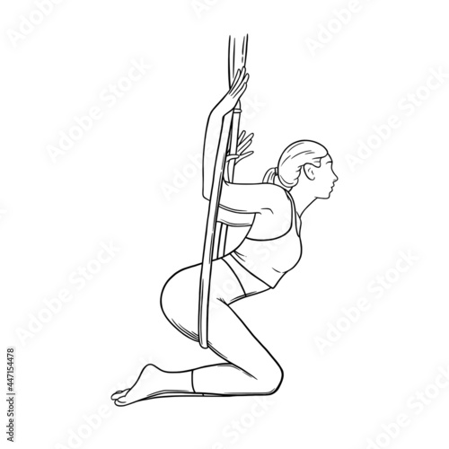 Circus gymnast in lyra. Aerial woman acrobat in the ring. Sketch vector illustration