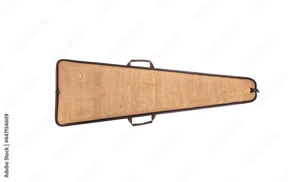 Luxury case for a gun. Leather zip case with metal buckles for the shotgun. Isolate on a white back Luxury case for a gun. Leather zip case with metal buckles for the shotgun. Isolate on a white back