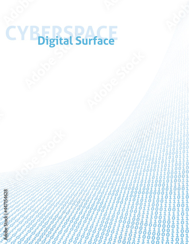Digital surface with binary code in cyberspace. Perspective pattern