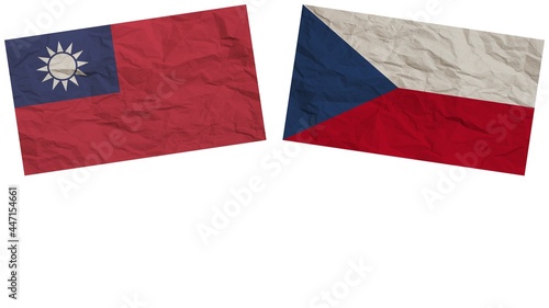 Czech Republic and Taiwan Flags Together Paper Texture Effect Illustration