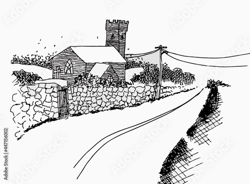 Kirche ummauert an der Landstraße, Illustration