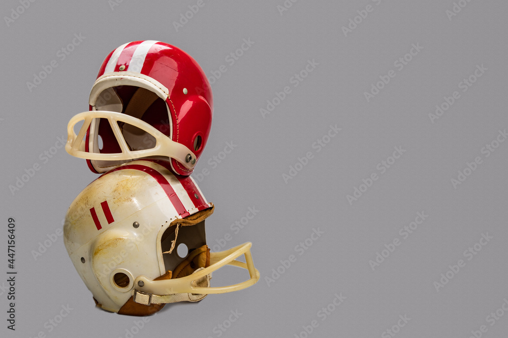Vintage Boys Football Helmets and Leather Shoulder Pads