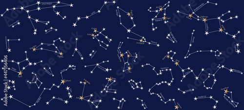 Night star sky seamless pattern. Galaxy cosmos constellation ornament print background