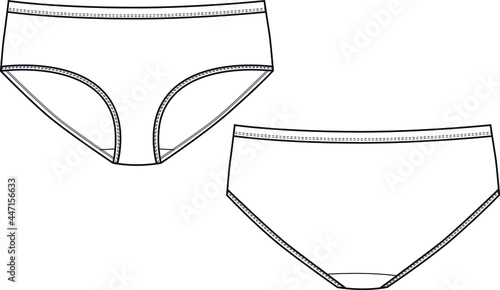 Hipster panty lingerie technical illustration. Editable underwear flat fashion sketch