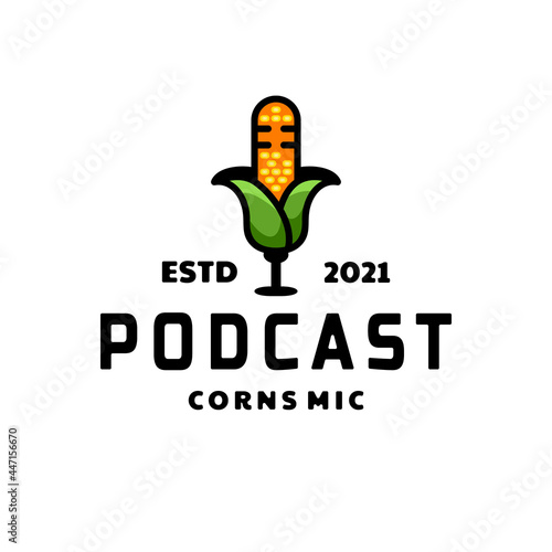 Unique Double Meaning Logo Combination of Microphone And Corn.Suitable for Creative Industries, Podcast,T Shirt,Sticker,etc