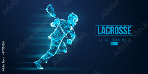 Abstract silhouette of a wireframe lacrosse player from particles on the blue background. Convenient organization of eps file. Vector illustartion. Thanks for watching