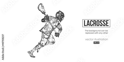 Abstract silhouette of a wireframe lacrosse player from particles on the white background. Convenient organization of eps file. Vector illustartion. Thanks for watching