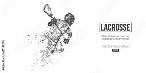 Abstract silhouette of a wireframe lacrosse player from particles on the white background. Convenient organization of eps file. Vector illustartion. Thanks for watching
