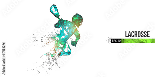 Abstract silhouette of a wireframe lacrosse player from particles on the white background. Convenient organization of eps file. Vector illustartion. Thanks for watching