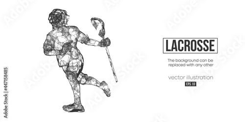 Abstract silhouette of a wireframe lacrosse player from particles on the white background. Convenient organization of eps file. Vector illustartion. Thanks for watching