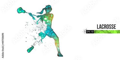 Abstract silhouette of a wireframe lacrosse player from particles on the white background. Convenient organization of eps file. Vector illustartion. Thanks for watching