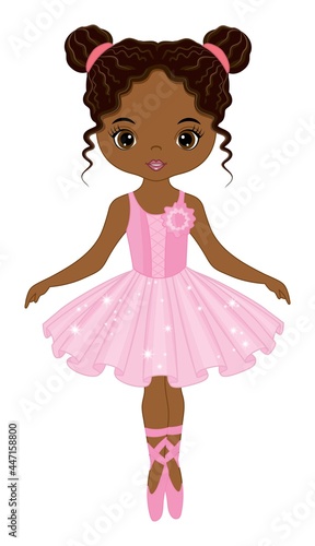 Vector African American Beautiful Ballerina in Pink Tutu Dress