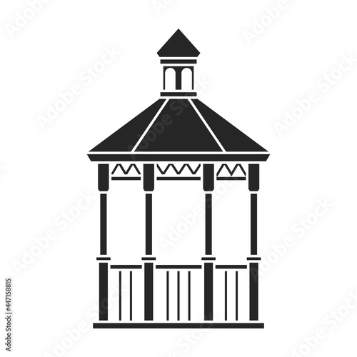 Wooden gazebo of pergola vector icon.Black vector icon isolated on white background wooden gazebo of pergola .