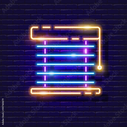 Window blinds neon icon. Vector illustration for design. Repair tool glowing sign. Construction tools concept.