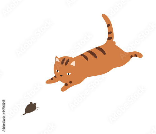 ネズミと猫のイラスト-トラ猫