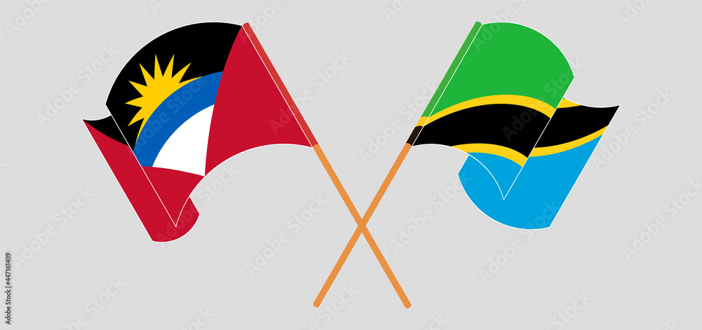 Crossed and waving flags of Antigua and Barbuda and Tanzania Crossed and waving flags of Antigua and Barbuda and Tanzania