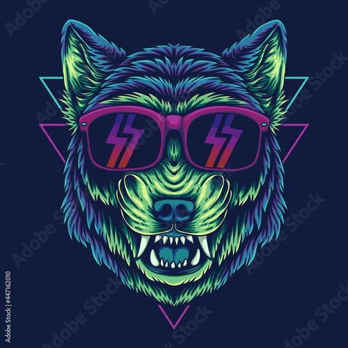Angry wolf eyeglasses vector illustration