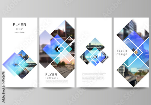 The minimalistic vector illustration of the editable layout of flyer  banner design templates. Creative trendy style mockups  blue color trendy design backgrounds.