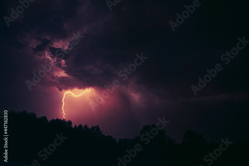 fantastic shots of shooting a night thunderstorm. lightning passes through the entire sky, breaks through boring storm clouds, illuminating the night sky with light