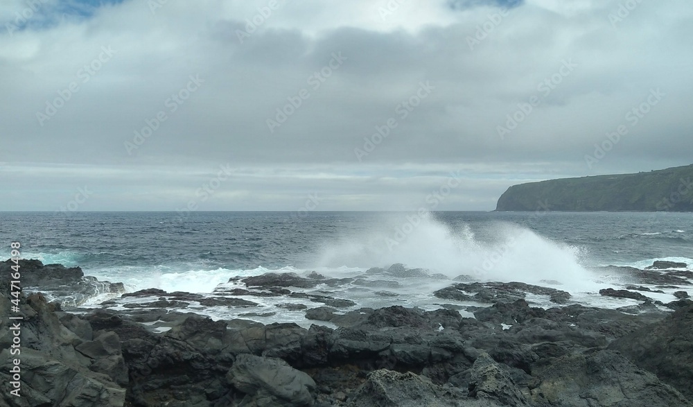 The ocean shore of Azores