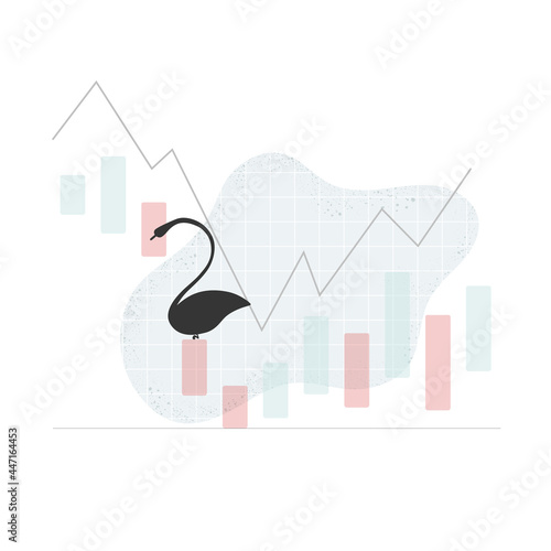 Unforeseen situation like black swan. Deep decline chart on stocks. Concept vector illustration