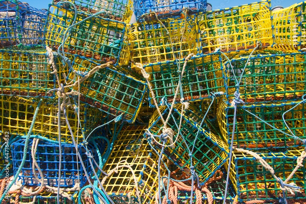 fishing traps for lobsters in the seaport
