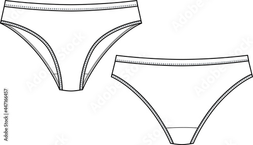 Cheeky Brazilian panty lingerie technical illustration. Editable underwear flat fashion sketch