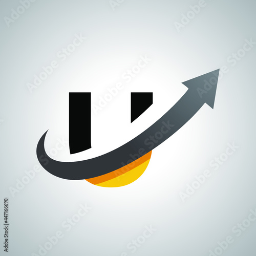 Arrow letter U logo design, creative letter mark suitable for company brand identity, business chart/graph logo template swoosh logo, black and yellow concept.