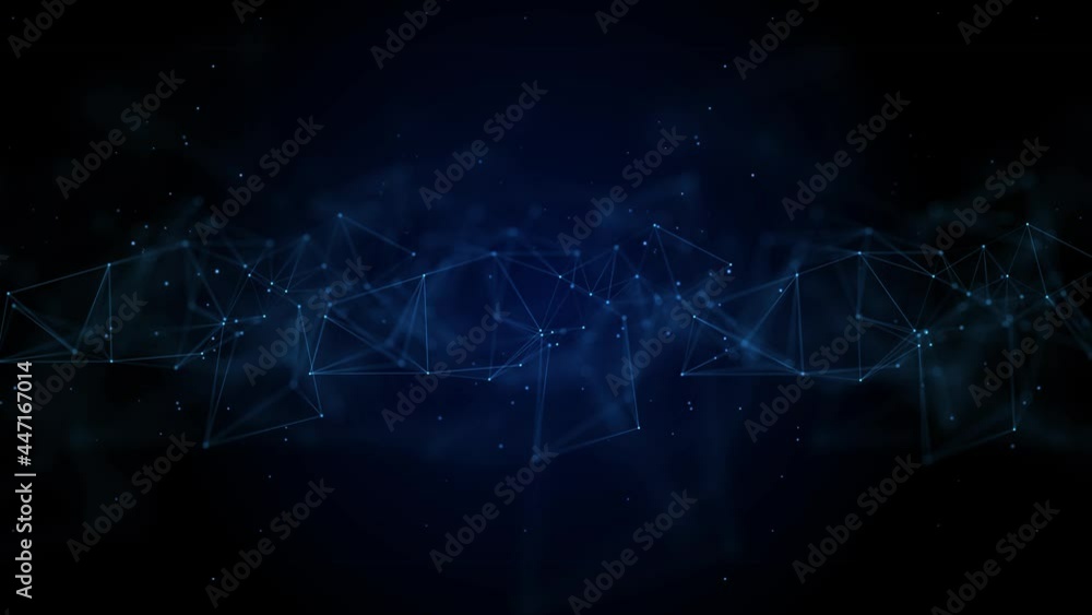 4K Abstract Blue Plexus Moving Lines And Dots Geometrical Shapes Connection And Web Loop Animation. Digital Communication And Technology Network Background. Digital Science.