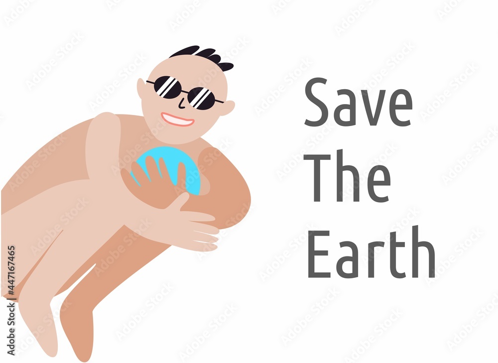 Save the earth, vector illustration. Earth Day. Man holds the planet in his hands. Ecology theme. Continuation of life on the planet. Cleaning, cleanliness, life. To be applied to a T-shirt. Save the earth, vector illustration. Earth Day. Man holds the planet in his hands. Ecology theme. Continuation of life on the planet. Cleaning, cleanliness, life. To be applied to a T-shirt.