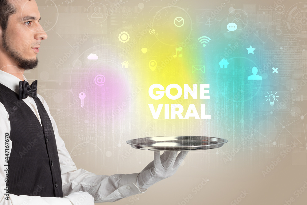 Waiter serving social networking Waiter serving social networking